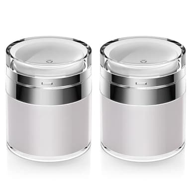 Airless Pump Jar, 1.7 oz Airless Pump Bottles, Travel Lotion Container – Vacuum Dispenser for Cream – Leak-Proof TSA-Friendly Design Keeps Cream Fresh – Multi-Purpose for Lotion, Sunscreen (2 Pack)