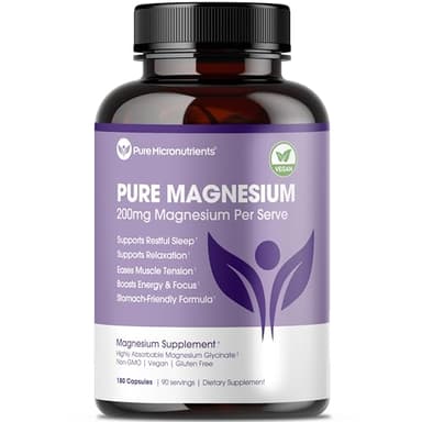 Pure Magnesium Glycinate Supplement – Highly Absorbable Chelated Magnesium to Support Sleep, Muscle & Nerve Health, Energy, Relaxation & Bone Health – 200mg Per Serving, 180 Capsules