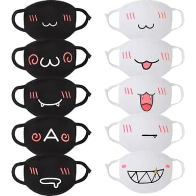 Generic 10pcs Cute Face Mask for Women & Men, Black White Pink Reusable Washable Cotton Full Face Protection for Adult Teens