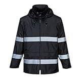 Portwest F440 Men's Hi Vis Waterproof Rain Jacket - Classic Iona Reflective Rain Jacket Black, XX-Large
