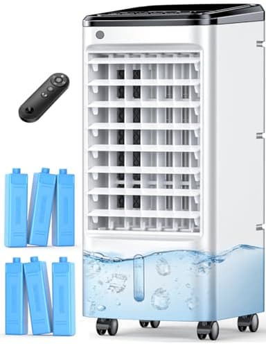 CENSTECH Windowless Portable Air Conditioners w/6Ice Packs, 4Modes&3Speeds, 600Sq.ft Swamp Cooler, Dual Tank for 15H Cooling, 12H Timer, 26Ft Remote, 65°Swing Evaporative Air Cooler for Bedroom Indoor