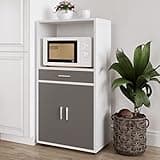 Lavish Home Microwave Stand with Drawer - Rolling Storage Cabinet with Doors and Locking Wheels - Freestanding Kitchen Storage (White and Gray)