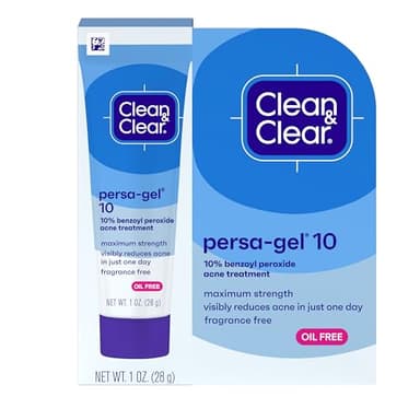 Clean & Clear Persa-Gel 10 Oil-Free Acne Spot Treatment with Maximum Strength 10% Benzoyl Peroxide, Topical Pimple Cream Visibly Reduces Acne in One Day, Fragrance-Free, 1 fl. oz
