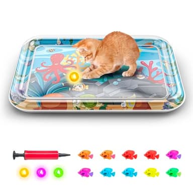 Baoyemes Marine Life Themed Cat Play Mat, Thickened Water Sensor Play Mat for Cats, Water Sensor Play Mat with Fish, Pet Water Sensor Mat, Water Sensor Mat Water Feature (Square Octopus & Lights)