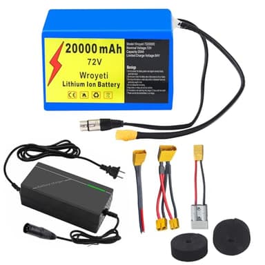 Wroyeti 72V 20Ah Electric Ebike Battery 72V Lithium Ion Battery with XT90 Extension Cord, XT90 Connector to XT60 for 200-3000W Electric Bicycles Motor