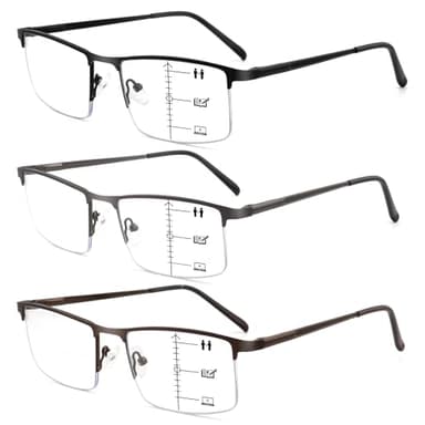 zooxsky Progressive Reading Glasses for Men,Lightweight Metal Multifocus Readers,Premium Half Frame Blue Light Blocking Eyeglasses+1.75