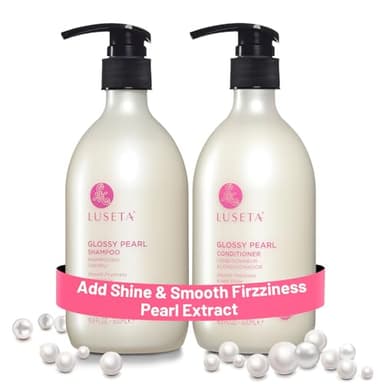 Luseta Glossy Pearl Shampoo and Conditioner Set Smooth & Moisturize, Fight Frizziness and Add Shine,Hydrating for Damaged Hair, Detangle,Nourish Strands,Paraben Free, Sulfate Free,16.9oz