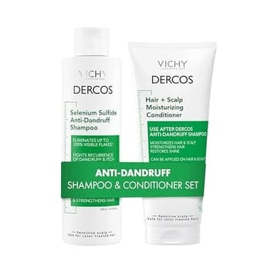 Vichy Dercos Selenium Sulfide Anti Dandruff Shampoo+Hair & Scalp Moisturizing Conditioner, Eliminates Flakes & Fights Recurring Dandruff, Hydrates Itchy Scalp, Color Safe, Suitable For All Hair Types