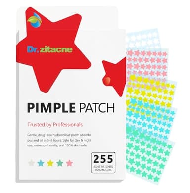 Dr. Zitacne Pimple Patches for Face, Star Hydrocolloid Acne Patches Professional 255 ct. 5 Colors & 5 Sizes(8/10/12/14/16mm) Suit Various Blemish, Cute Spot Stickers Invisible Zit Absorbing, Tea Tree