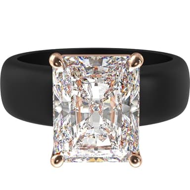 Rinfit Silicone Ring with Stone - Emerald Cut Cubic Zirconia Solitaire Engagement Ring for Women - Rubber Wedding Bands - Black/Rose Gold - Size 9