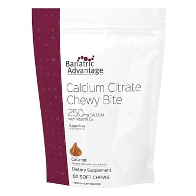 Bariatric Advantage Calcium Citrate Chewy Bites 250 mg with Vitamin D3 - Chewable Supplement for Bariatric Surgery Patients - Sugar-Free Calcium Chews - Caramel Flavor - 60 Count