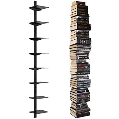 ART-GIFTREE Floating Book Shelves for Wall, 8 Tier Invisible Floating Bookshelf, Vertical Spine Book Tower, Wall Mounted & Space Saving, Heavy Duty Metal Book Organizer for Home Office, 4 Pack Black
