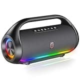 HWWR Bluetooth Speaker, IPX5 Waterproof Portable Bluetooth Speaker with Powerful Bass & LED Lights, Loud Stereo Wireless Speaker for Home Party, Beach, Outdoor Camping, Support USB/TF Card/AUX/TWS
