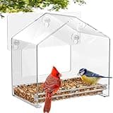 Window Bird Feeder, 2025 Latest Clear Window Birdfeeder for 6.8" Larger Viewing, Squirrel-Proof Window Bird Feeder w/Strong Suction Cup and Self-Adhesive for Cats Outdoors