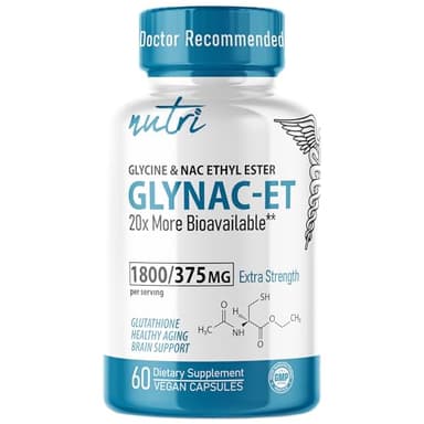 Nutri NAC Ethyl Ester + Glycine - Extra Strength 375mg - NACET withe Selenium - 80% Bioavailability - N-Acetylcysteine - Anti Aging Supplement, Boost Glutathione - 60 Capsules - 3rd Party Tested