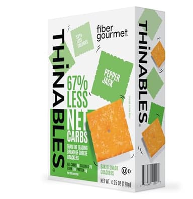 Fiber Gourmet Pepper Jack Thinables Baked Cheese Crackers - Healthy Keto Crackers with 13g Fiber, 5g Protein, 70 Calories, 6g Net Carbs - Kosher Made in USA - 4.25 Ounce (pack of 1)