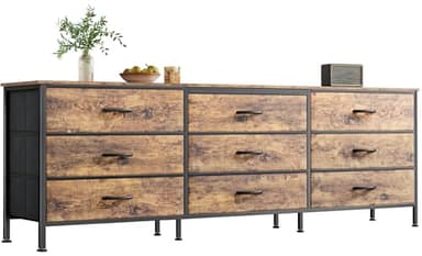Huuger 63 Inch Dresser for Bedroom, Dresser for Closet with 9 Drawers, Large TV Stand for 55, 65, 70 Inch TV, Entertainment Center with Storage, Wide Long Chest of Drawers, Rustic Brown
