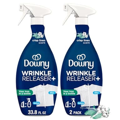 Downy Wrinkle Releaser Spray, All In One Formula, Removes Wrinkles, Static and Odor Eliminator, Crisp Linen Scent, 33.8 Fl Oz, Pack of 2 (Packaging May Vary)