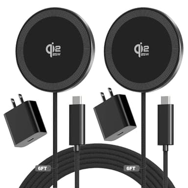 25W Magnetic Wireless Charger, 6FT Fast Charging Pad Qi2.2 Wireless Charge for iPhone 17 16 /AirPods3/2/Pro/for Galaxy S26 Ultra/Pixel 10 Series, Portable Charger for Desk& Travel(2Pack,Black)