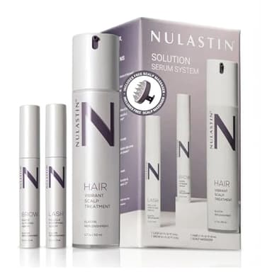 NULASTIN Solution Serum System - Lash Serum (0.1 Fl Oz), Scalp Treatment (1.7 Oz) + Brow Serum (0.1 Fl Oz) - Travel Gift Set for Fuller Lashes, Thicker Hair & Defined Brows (3 Count)