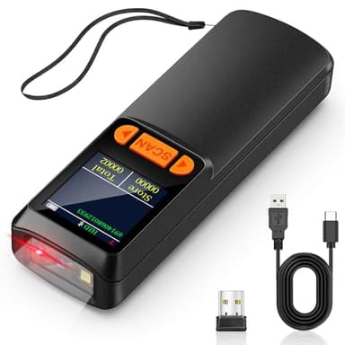 KUIIYER Mini Bluetooth Barcode Scanner, Wireless 2D QR 1D Bar Code Scanners with LCD Screen Display & Setting Keypad & AI Voice, Small Portable Handheld Barcode Reader for Smart Phone, Computers & POS