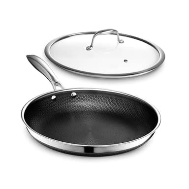 HexClad Hybrid Nonstick 12-Inch Frying Pan with Tempered Glass Lid, Stay-Cool Handle, Dishwasher-Friendly, Oven-Safe Up to 900°F, Induction Ready, Compatible with All Cooktops