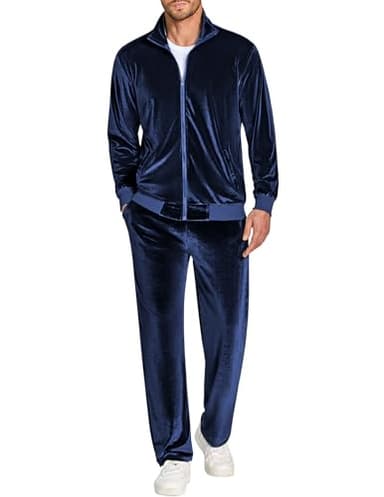COOFANDY Black Velour Tracksuit Set Mens Mock Neck Jacket Zipper Jacket Men Track Suits 2 Piece Set