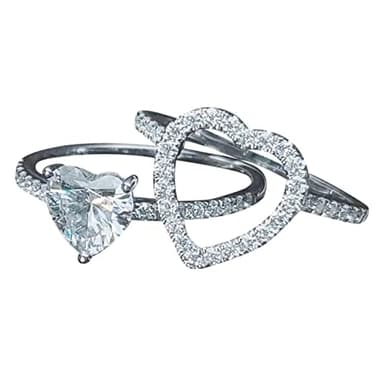 DOCCESTU 925 Sterling Silver Women's Heart Shaped Bridal Engagement Ring Set Sterling Silver Halo Wedding Commitment Ring Cubic Zirconia Cz Women's Anniversary Ring Size 11