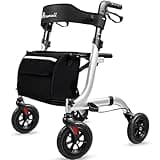 Henmnii Rollator Walker for Seniors, Lightweight Foldable All Terrain Rolling Walker with seat, Aluminum Walkers with 8 inch Rubber Wheels, Handles and Backrest for Seniors and Adult