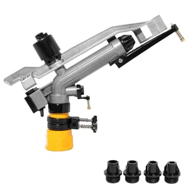 360° Rain Gun Sprinkler, 1-1/2" FNPT Full Circle Impact Sprinkler with 4 Interchangeable Nozzles, 17-29m Range for Farm Agricultural Irrigation, Lawns & Garden Watering