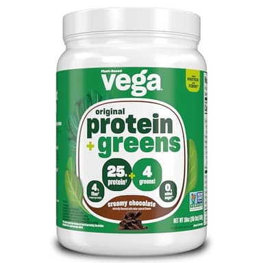 Vega Protein and Greens Protein Powder Creamy Chocolate (11 Servings) 25g Plant Based Protein Plus Veggies, Vegan, Non-GMO, Pea Protein for Women and Men, 1.2lbs