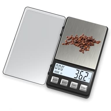 Weightman Espresso Scale with Timer 1000g x 0.1g Small & Thin Travel Coffee Scale, Mini Digital Scale Grams and Ounces with Large Backlit LCD Stainless Steel Pocket Food Scale Drip Tray Pulling Scale