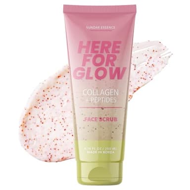 Sunday Essence Face Scrub with Collagen & Peptides – Gentle Exfoliation, Hydration & Wrinkle Care – Dermatologist Tested, Korean Skin Care – Cruelty-Free, Vegan, Clean Beauty – 6.76 Fl Oz