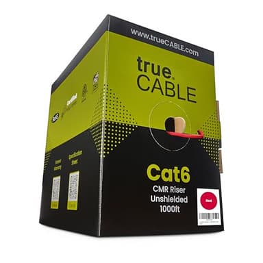 trueCABLE Cat6 Riser (CMR), 1000ft, Red, 23AWG 4 Pair Solid Bare Copper, 550MHz, PoE++ (4PPoE), ETL Listed, Unshielded Twisted Pair (UTP), Bulk Ethernet Cable