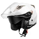 Motorcycle Open Face Helmet DOT Approved - YEMA Helmet YM-627 Motorbike Moped Jet Bobber Pilot Crash Chopper 3/4 Half Helmet with Sun Visor for Adult Men Women - White,Medium