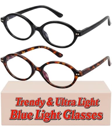 Bossace 2 Pack Oval Blue Light Glasses for Women, Lightweight TR90 Small Frame with Spring Hinge for All-Day Comfort, Anti UV Glare & Eyestrain