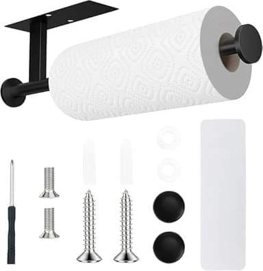 FISHCLOUD Paper Towel Holder Wall Mount - Self Adhesive No Drill or Drilling, SUS304 Stainless Steel - Kitchen, Bathroom, Sink, Pantry, Fridge(Black)