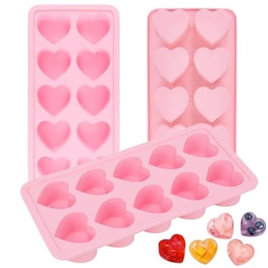 3PCS Pink Heart Shaped Mold Silicone, 10-Cavity Chocolate Heart Mold Silicone Small Non-stick Mould for Baking Homemade Treats Mould for Candy Jelly Gummy Food Candles Epoxy Resin Valentine Crafts