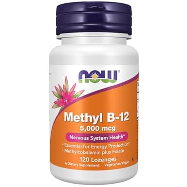 NOW Foods Supplements, Methyl B-12 (Methylcobalamin) 5,000 mcg, Nervous System Health*, 120 Lozenges
