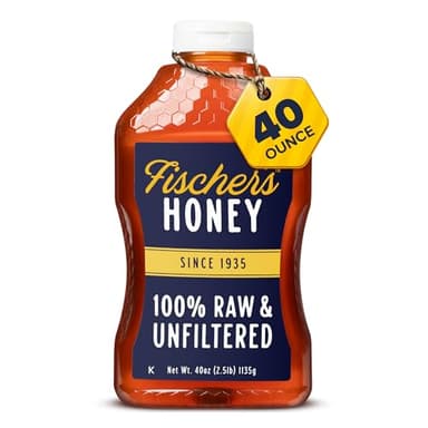 Raw Honey 40 oz – Fischer's 100% Pure Unfiltered Natural Honey, Unpasteurized USA Wildflower, Large Family Size | Best Value Miel Pura