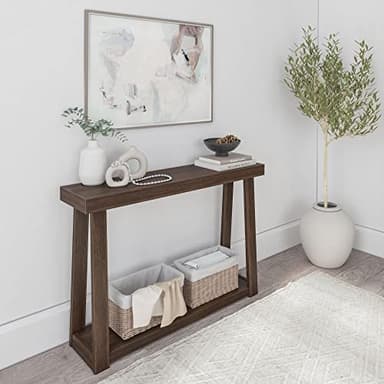 Plank+Beam Solid Wood Console Table with Storage, 46 Inch, Sofa Table with Shelf, Narrow Entryway Table for Hallway, Behind The Couch, Living Room, Foyer, Easy Assembly, Walnut