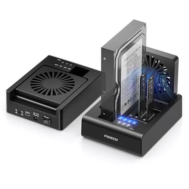 FIDECO M.2 NVMe SSD Cloner and Duplicator, 3-Bay Hard Drive Cloner Dock for M.2 NVMe SSD and 2.5"/3.5" SATA HDD, Hard Drive Reader with Foldable Cooling Fan, Ultimate Heat Dissipation, Tool-Free