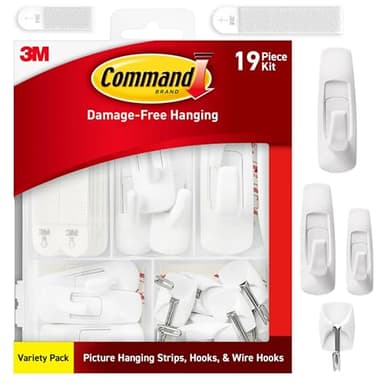 Command Variety Pack, Including 10 Pairs of Picture Hanging Strips, 6 Wire Hooks and 8 Utility Hooks for Hanging Christmas Decorations, Damage Free Hanging Up to 19 Items Strips, 1 Kit