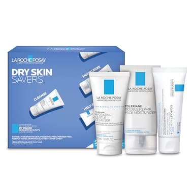 La Roche-Posay Dry Skin Saver Gift Set with Toleriane Hydrating Gentle Cleanser Face Wash 50ml, Double Repair Face Moisturizer 40ml & Cicaplast B5+ 40ml, Travel Size Face Cleanser & Face Lotion Set