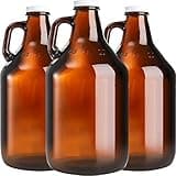 ZEAYEA 3 Pack 64 oz Glass Growler Jug, Amber Half Gallon Jug Set with Lids and Handle Great for Beer, Home Brewing, Kombucha, Distilled Water