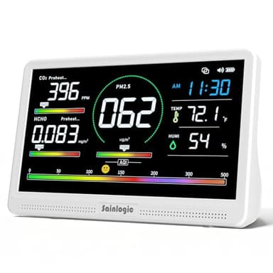 Sainlogic 16 in 1 Professional Air Quality Monitor Indoor with 7.2" Display & 3-Color 7 AQI Alerts,CO2 Monitor Air Quality Tester for CO2,HCHO,TVOC,PM2.5 PM1.0 PM10,Humidity,Temp & Time Meter for Home