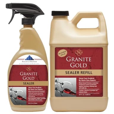 Granite Gold Granite Sealer Combo Pack, Water-Based Sealer Spray and Refill for Granite, Marble, Travertine, Natural Stone Countertops, 24 oz + 64 oz