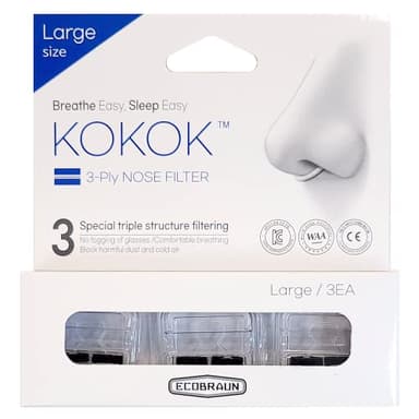 KOKOK 3-Ply Nose Filter Reusable Breathable Nasal Plugs Air Filteration for Dust, Pollution, Block Cold Air - Pack of 3 (Large)