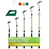 Go for It Golf Kids Putter with Extendable Shaft - Adjustable Size for Junior Golfers - Right Handed - Ideal Training Club for Children, Youth - Includes 3 Balls, Cup with Flag - Silver, 17"-35"