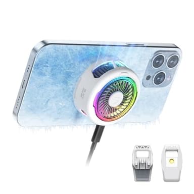 Black Shark FunCooler 5 Magnetic Cell Phone Cooler for Gaming, Portable Mobile Phone Cooling Fan with RGB Light, Cellphone Radiator for iPhone Magnetic Series/Android/Tablet/iPad (White)